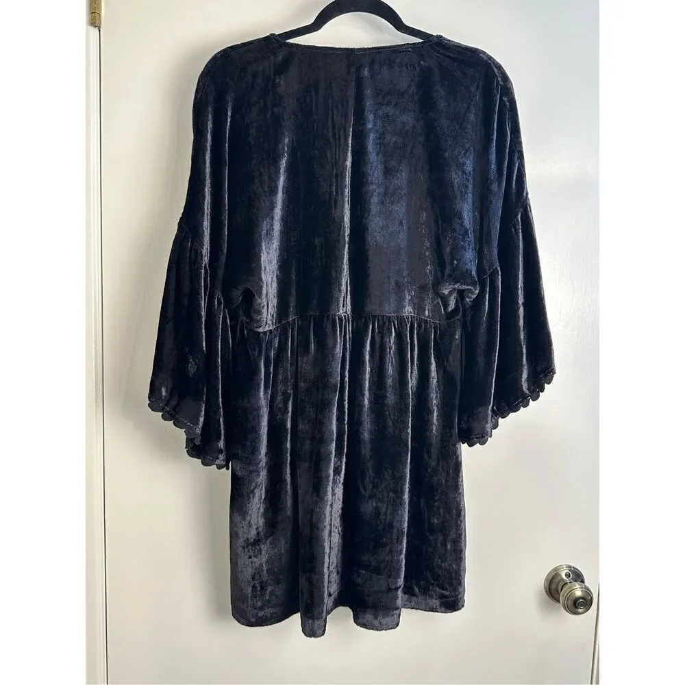 Uncle Frank Anthropologie sz S dress black velvet embroidered